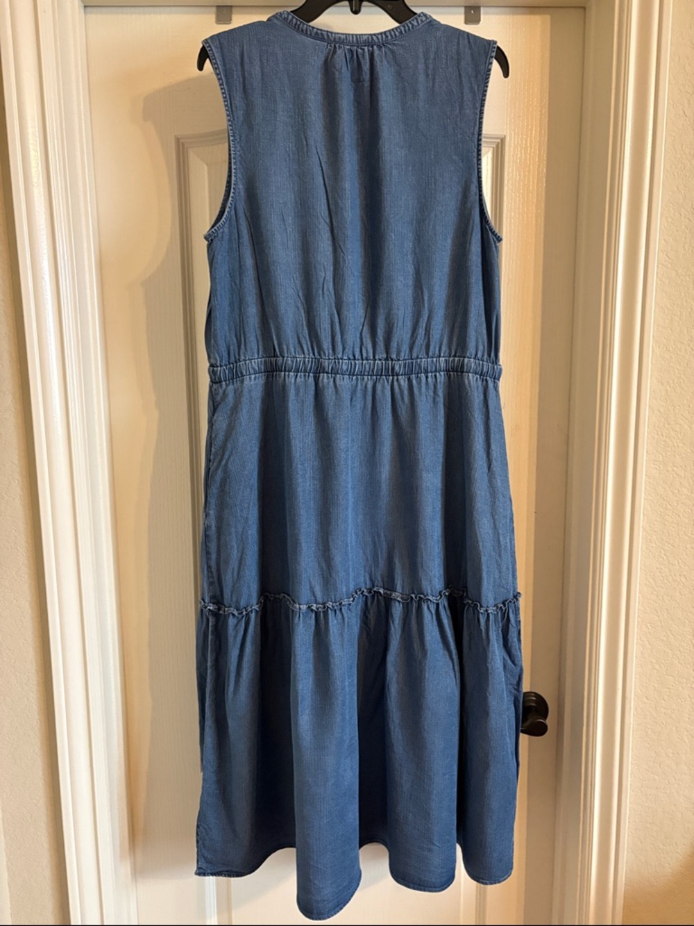 Lands End Sleeveless Denim Midi Dress - Blue - Picture 4 of 5